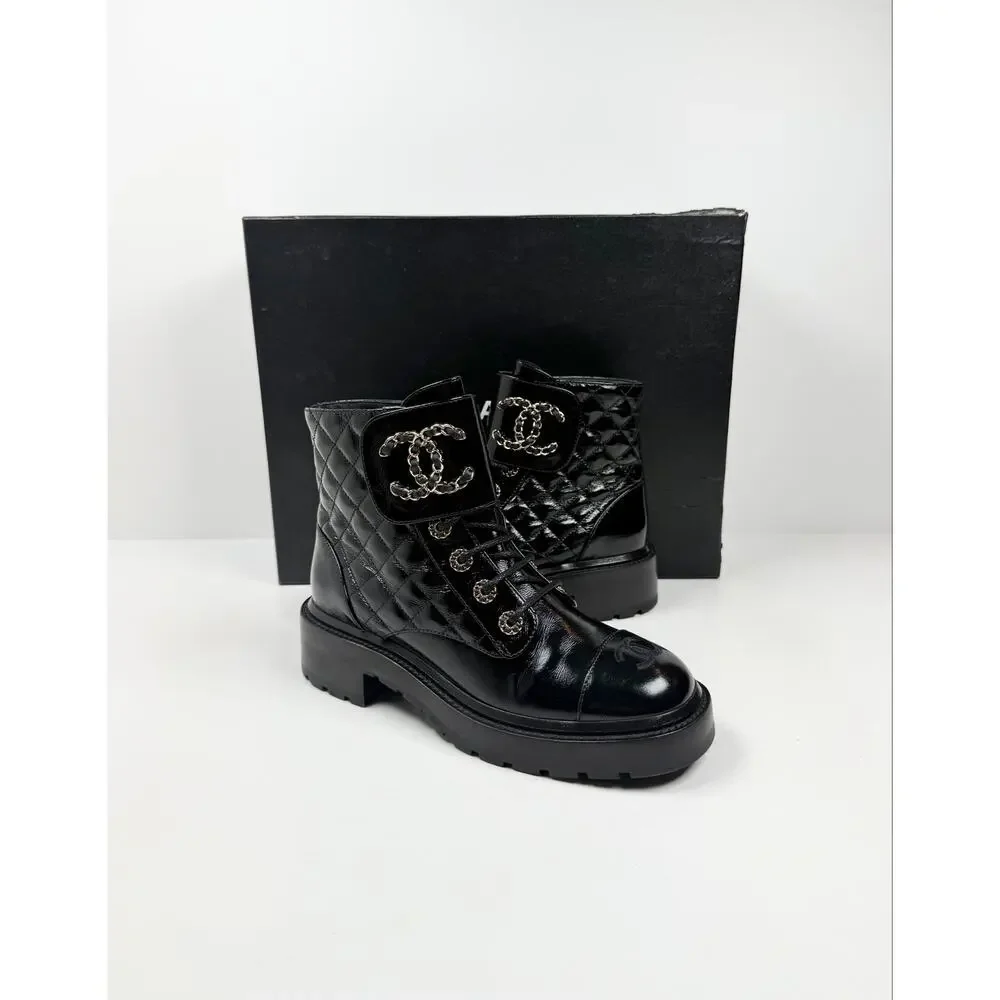 Size 38/8 - Chanel Quilted Leather Combat Boots